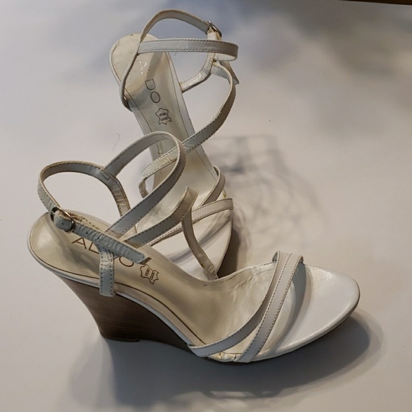 Aldo Ladies White Leather Strappy Wedge - Picture 5 of 7